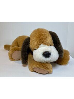 Vintage Gund Jumbo Plush Stuffed Dog "Scoop" 28" Brown Plaid Bow Beagle Hound St